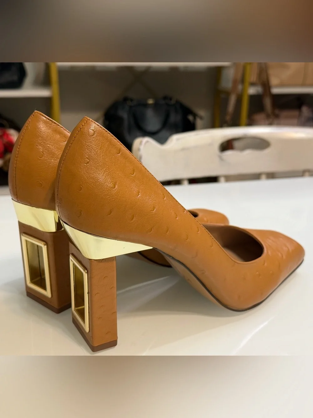 Katy Perry The Hollow Heel Pump Cognac Ostrich finish Size 10